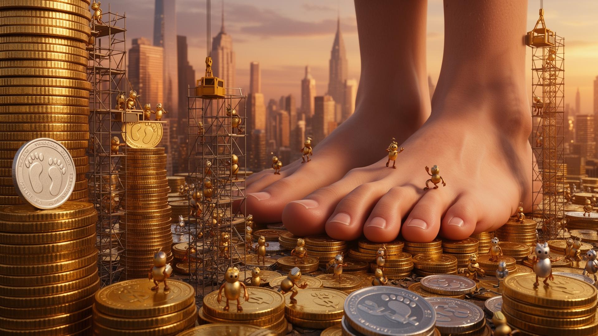 The City of $TOES — coin workers tending to sacred feet